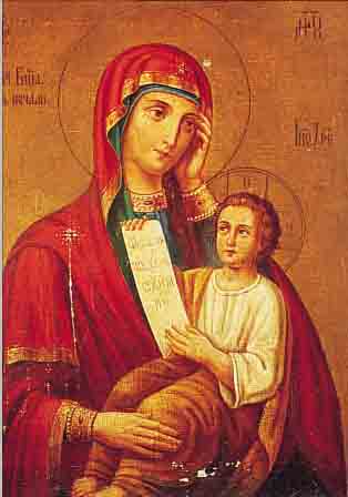 UNBEK. KüNSTLER, 1. HäLFTE 19. JH., IN DER ART DER IKONENMALEREI, HIER: MUTTERGOTTES UND JESUSKIND, ÖL/LWD. (L. BESCH.), 54 X 44 CM, R.