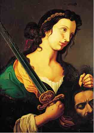 UNBEK. KüNSTLER D. 18./19. JH., JUDITH MIT SCHWERT UND DEM HAUPT DES HOLOFERNES, QUALITäTSVOLLE MALEREI, ÖL/LWD. (REST.), 83 X 64 CM