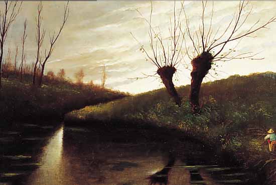 UNBEKANNTER KüNSTLER UM 1900, ABENDLICHE STIMMUNG AM FLUSSTAL, ZWEI GEGENSTüCKE, JE- WEILS MIT PERSONENSTAFFAGE, ÖL/LWD., (L. ...