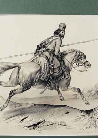 KONVOLUT VON 6 BLATT, MIT ANSICHTEN VON PFERDEN: 1.) KREIDELITHO BEI WINKELMANN & SöHNE, BERLIN, CA. 1840, "EIN GALOPIERENDER KOSAK, ...