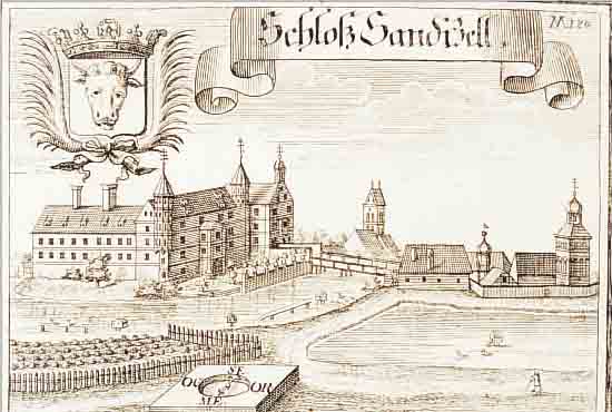KONVOLUT VON 4 BLATT, KUPFERSTICH V. WENING, CA. 1720, OBERBAYERN: 1.) SCHLOSS SANDIZELL, FESTER DRUCK, 12 X 16,5 CM; 2.) SCHLOSS OBER ...