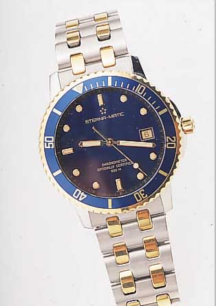 ETERNA MATIC HERRENARMBANDUHR KONTIKI CHRONO- METER, REF.-NR. 1400/47, SCHWEIZ UM 1998, EDELST., BODEN U. KRONE GESCHR., BEI FERTIG- ST. ...