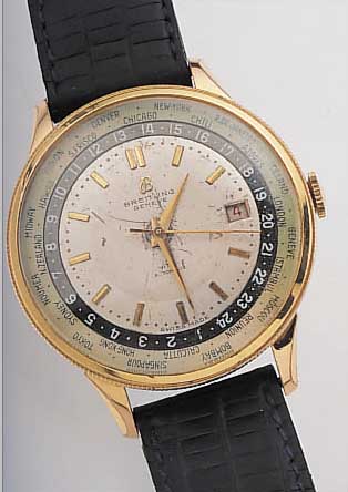 BREITLING HERRENARMBANDUHR UNITIME, REF.-NR.1/260, SCHWEIZ UM 1951, METALL VERG., BODEN GEDR., BLATT VERS., FL., 24-STD.-ANZ. DURCH SICH ...