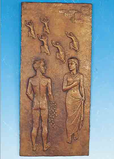 SCHROTT-FIECHTL, HANS, SIGNIERT * 1896, ANSäSSIG IN BERLIN, BRONZERELIEF, 60 X 28 CM, BIBLISCHE DARSTELLUNG