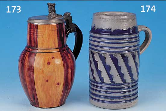 ZINNDECKELKRUG, DEUTSCH, 19. JH. , PORZELLAN, BEMALT, H. 21 CM