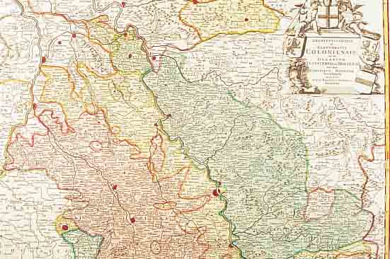 KONVOLUT VON 2 BLATT, MIT ALTKOLOR. KUPFER- STICHK. V. WESTFALEN: 1.) ALTKOLOR. KUPFER- STICHK. V. HOMANN, CA. 1735, ARCHIEPISCOPATUS ET ...