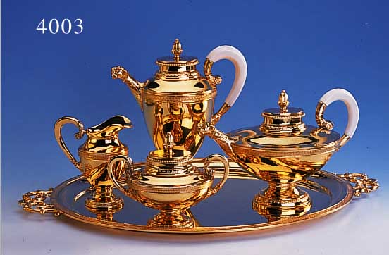 KAFFEE- UND TEESET, BRUCKMANN & SöHNE HEIL- BRONN, CA. 30ER JAHRE, METALL INNEN UND AUSSEN HOCHVERGOLDET, EMPIRESTIL, BEST. AUS KAFFEE- UND ...