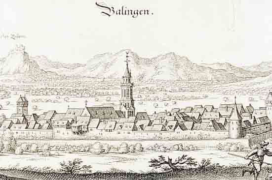 KONVOLUT VON 2 BLATT BALINGEN UND BADEN, 1.) KUPFERSTICH M. MERIAN GA BALINGEN, TADEL- LOSES EXEMPLAR OHNE SICHTBAREN ALTEN MITTEL- BUG, FESTER ...
