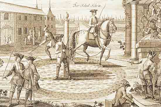 KONVOLUT VON 11 BLATT, MIT KUPFERSTICHEN AUS GEORG ENGELHARD V. LöHEISEN HOF-, KRIEGS- U. REITSCHUL NüRNBERG 1729, MIT PRACHTVOLLEN ...