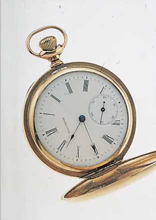 WALTHAM HERRENTASCHENUHR, USA UM 1900, METALL ROSEGOLDAUFL., BEIDS. BLüTENDEKOR, SPRUNGDECKEL MONOGR. "N" RüCKS. IM ZENTRUM ...