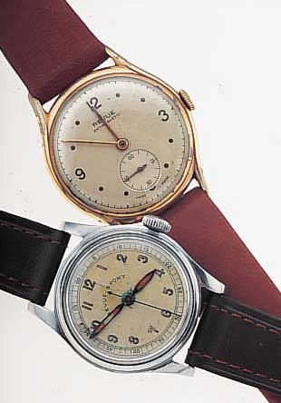 KONVOLUT: 3 REVUE HERRENARMBANDUHREN, VERSCH. FERTIGUNGSZEITEN U. -ARTEN, 1X SPORT, EDELST., UM 1938, 15 ST., WERK VERG., KAL. UN-GED., ORIG. ...