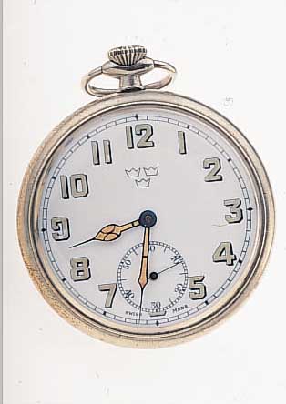 MILITäRTASCHENUHR, FüR DIE SCHWED. ARMEE, SO REGISTRATURGRAV. AUF GEH.-BODEN, UM 1935, NICKELGEH., EMAILBL., ORIG.-LEUCHTFARBE AL- TERSBED. ...