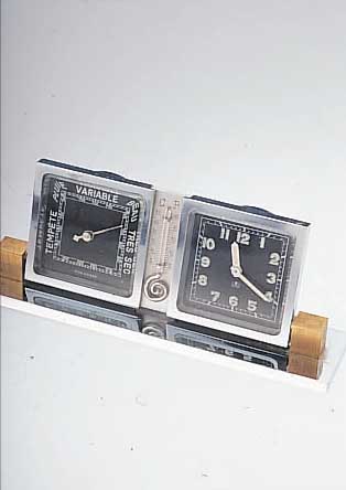 IMHOF SCHREIBTISCHSET MIT 8-TAGEUHRWERK, THERMOMETER (CELSIUS UND REGUMIR), BAROMETER, NULLEICHUNG UNGEPR., MASSIV METALL VERCHR., HALTEKLIPSE ...