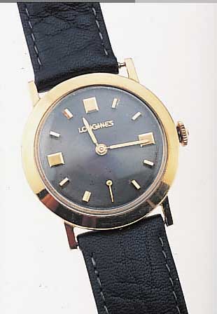 LONGINES HERREN/DAMENARMBANDUHR, SCHWEIZ/USAUM 1964, GG 585/000, BODEN GEDR., D. CA. 30 MM, AUFWEND. BLATT M. AUFGES. GOLD-STD.-ZEI- CHEN, ...