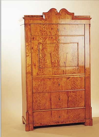 SCHRANK, SOG. SEKRETäRBLENDER, UM 1870, BIRKEFURNIER, POLIERT, OHNE EINRICHTUNG, OHNE SCHLüSSEL, 175 X 103 X 51 CM