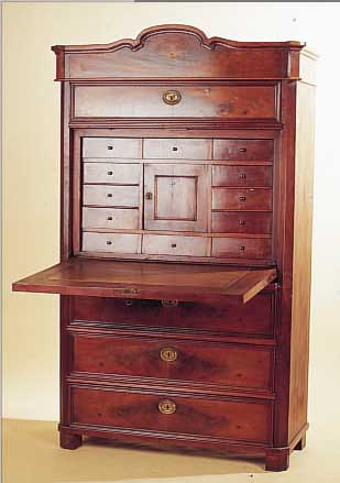 STANDSEKRETäR, DEUTSCH, UM 1870, MAHAGONIFURNIER, INNENEINRICHTUNG, ALTERS- UND OBERFLäCHENSCHäDEN, 178 X 107 X 46 CM