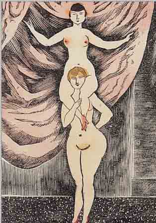 FOUJITA, TSUGUHARU, 1886-1968, ZWEI KOLORIERTE HOLZSCHNITTE AUS: DIE ABEN- TEUER DES KöNIGS VON 1925, JE CA. 13,5 X 10CM,PP, U.GL., ...