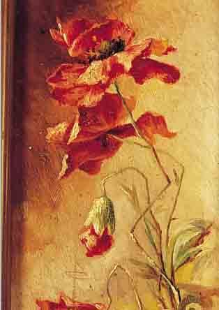 UNBEKANNTER KüNSTLER, UM 1900/20, ÖL/PAPPE, 28 X 12 CM, MOHNBLUMEN, RAHMEN