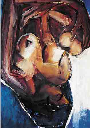 PAUL, WOHL NORDDT. KüNSTLER, MUTTER BEIM STILLEN, MISCHTECHNIK, 58 X 43 CM