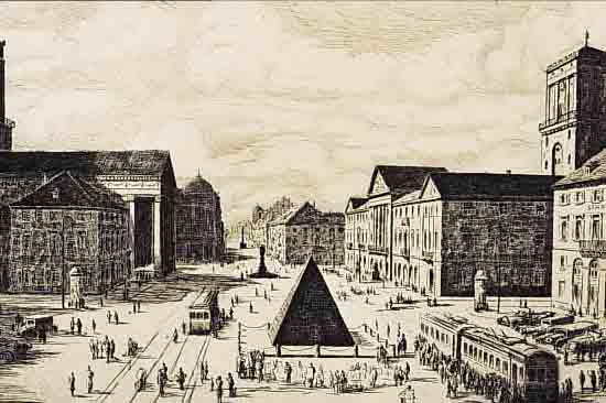 DöRR, FERDINAND, RADIERUNG, MARKTPLATZ IN KARLSRUHE, HANDSIGNIERT, UNTER GLAS, RAHMEN, 26 X 39 CM