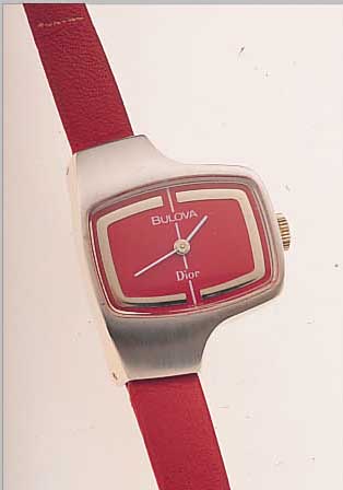 BULOVA/DIOR DAMENARMBANDUHR, REF.-NR. 2-694585/N3, SCHWEIZ UM 1970, DESIGNERMODELL, METALL WEIß VERG./RHOD., EDELST.-BODEN GEDR., ...