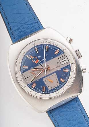 BWC ARMBANDCHRONOGRAPH AUTOMATIK, REF.-NR. 923000, SCHWEIZ UM 1968, EDELST., BODEN GE- SCHR., SELTENES DESIGN, 60-MIN.- U. 12-STD.- ...