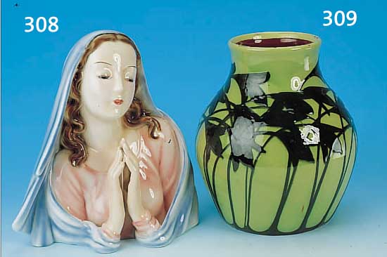 VASE, KERAMIKWERKE KANDERN, UM 1914/16, KERAMIK, GRüN STAFFIERT, H. 25 CM, ENTWURF HACKENJOSS, LEICHTE ...