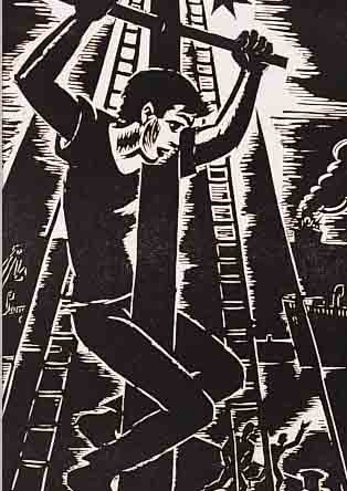 MASEREEL, FRANS, DAT. 1965, HOLZSCHNITT, 35.5 X 31.5 CM, PAPIER GEBRäUNT, L. GEBR.SP.