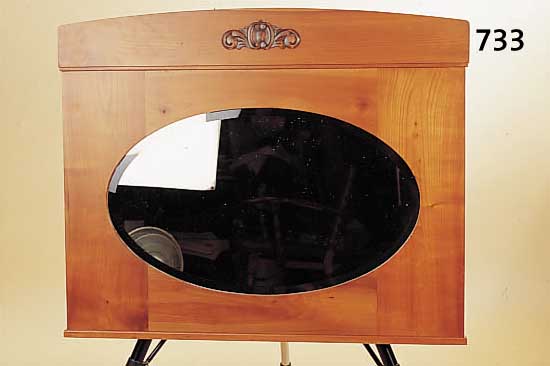 SPIEGEL, DEUTSCH, 20ER JAHRE, KIRSCHBAUM MASSIV, 81 X 99 CM, OVALES FACETT.SPIEGELGLAS, EHEM. AUFSATZSPIEGEL