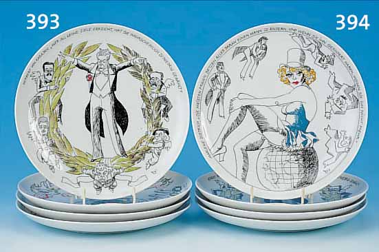 VIER SATIRETELLER, ROSENTHAL, PORZELLAN, D. CA. 26 CM, MIT KARTON, KARAJAN, SCHEEL, MAO, MARLENE DIETRICH