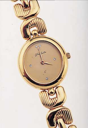 GLASHÜTTE DAMENARMBANDUHR QUARTZ, DEUTSCH- LAND UM 1990, METALL HARTVERG. INCL. BAND, MINERALFLACHGL., L. CA. 19 CM, ORIG.-ETUI, ...