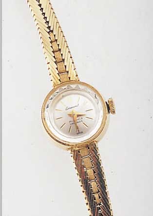 EMINENT DAMENGOLDBANDUHR, SCHWEIZ F.D. DEUTSCH. MARKT ANF. 60ER JAHRE, 585/000 GG- RUNDGEH. INCL. FEINGLIEDERBAND, BOD. AUFGEDR.,VERS. BLATT, ...