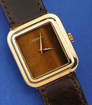 DE LANEAU HERRENARMBANDUHR, REF.-NR. 1634, SCHWEIZ UM 1972, GG 750/000, MASSIV, BODEN GE-DR., SAPHIRFLACHGL., TIGERAUGEZIFFERBL., RUND-ANKERW., ETA ...