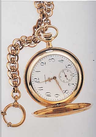 WALTHAM HERRENTASCHENUHR SAVONETTE, USA UM 1908, METALL, RG-AUFLAGE, STRAHLENDEKOR, MONOGR. KS, NUTZSP. WURDEN üBERARB., 2-TEIL. EMAILBL. ...