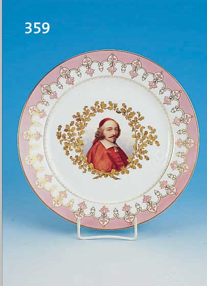 TELLER, SEVRES, 1848, PORZELLAN, RüCKSEITIG BEZ. MAZARIN,D.24 CM, SEHR FEINE BEMALUNG, SCHöNE GOLDSTAFFAGE