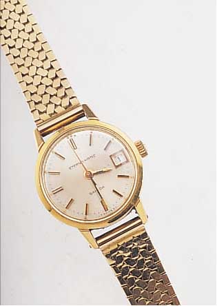 ETERNA MATIC DAMENARMBANDUHR SAHIDA, SCHWEIZUM 1968, METALL, STARKE GG-AUFLAGE, EDELST.- BODEN GEDR., NEUTR. GG 750/000-GLIEDERBAND, BLATT VERS., ...
