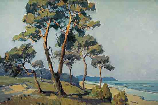 BAUER, HORST, SWINEMüNDE, ÖL/LWD., 60 X 80 CM, STRANDLANDSCHAFT MIT BäUMEN, SIGNIERT, RAHMEN BESCHäDIGT