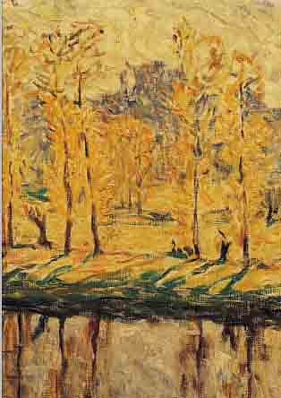 DUSCHEK, RICHARD, * 1884 BERLIN, CHARLOTTENBURG, ÖL/HOLZPLATTE, 42 X 40.5 CM, UFERLANDSCHAFT MIT BäUMEN, SIGNIERT, ...