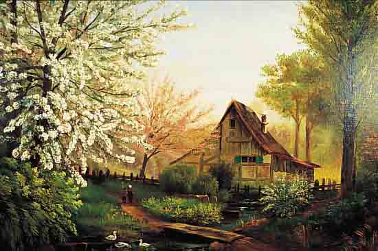 FREYTAG, CLEMENS, DAT. 1907, ÖL/LWD., 65 X 95 CM, BAUERNHAUS AM BACH, RAHMEN