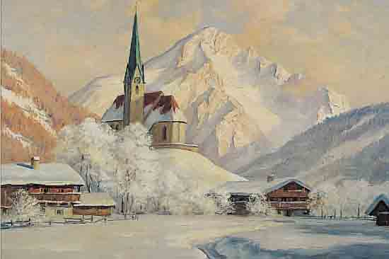 KETTEMANN, ERWIN, 1897-1971 MüNCHEN, VERSCHNEITE GEBIRGSLANDSCHAFT MIT DORF, ÖL/LWD, RE. U. SIGN., CA. 50 X 60 CM, R.