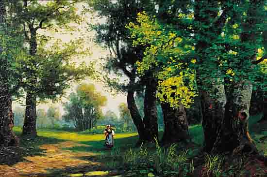 WEBER, RUDOLF, 1872 WIEN-1949 KREMS/STEIN, REISIGSAMMLERIN IM WALD, ÖL/LWD, RE. U. SIGN.,CA. 50 X 80 CM, R.