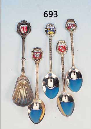 15 ANDENKENLöFFEL, SILBER, EMAILLIERTER WAPPENDEKOR, FRANKFURT/STUTTGART,MADRID, WORMS ETC.