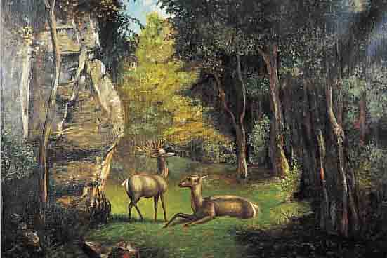 DUVAL, VICTOR, GEB. IN PARIS, 19. JH., REHE AUF EINER WALDLICHTUNG, ÖL/LWD, RE. U. SIGN. UND DAT. 1889, CA. 50 X 60 CM, RESTAU- RIERT, ...