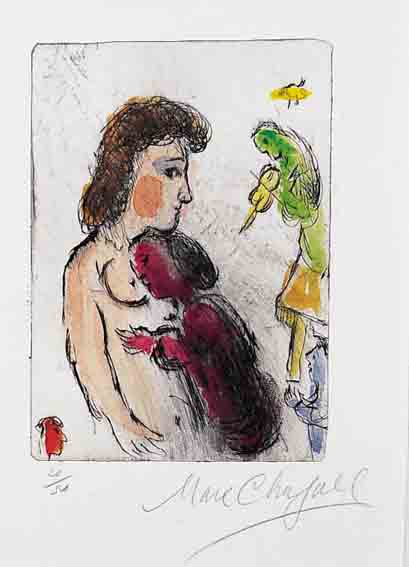 CHAGALL, MARC, 1887-1985, KOLORIERTE RADIERUNG, HANDSIGNIERT, NUM. 20/50, CA. 14,5 X 10,5 CM, BLATTGR. CA. 34 X 26 CM, PP