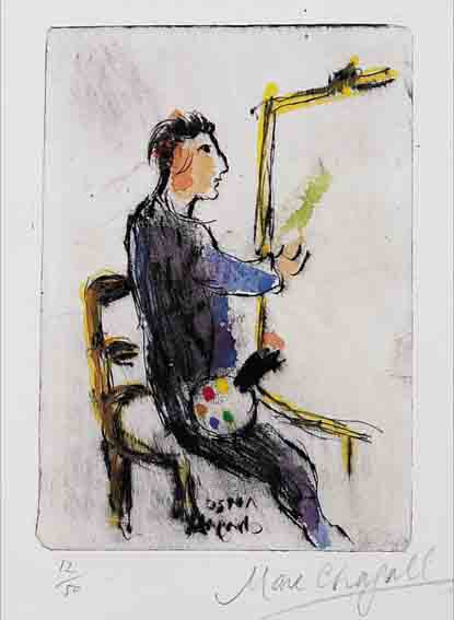 CHAGALL, MARC, 1887-1985, KOLORIERTE RADIERUNG, HANDSIGNIERT, NUM. 12/50, CA. 14,5 X 10,5 CM, BLATTGR. CA. 34 X 26 CM, PP