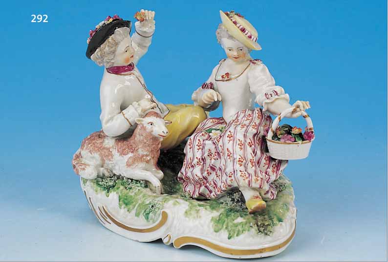 PORZELLANFIGUR, FRANKENTHAL, DAT. 1771, ENTW. GOTTLIEB LüCK, BERGDOLL-ZEIT, SOG. CTR MARKE, ROMANTISCHE DARST. EINES MäDCHENS MIT BLUMENKORB ...