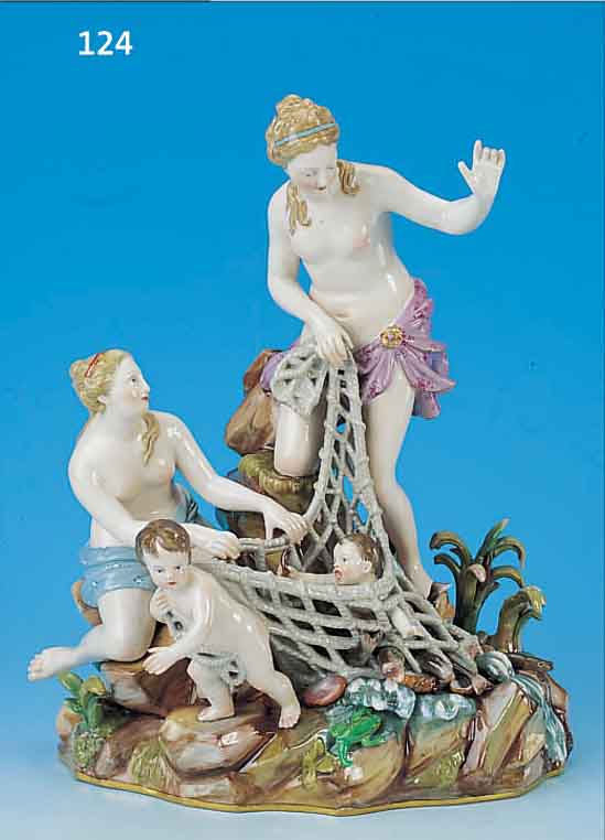 GROSSE PORZELLANGRUPPE, MEISSEN, UM 1860-70, DER TRITONENFANG, ENTW./BZW. ÜBERARBEITUNG VONKAENDLER FüR DEN ADMINISTRATOR 1769, TYPISCHE SZENERIE ...