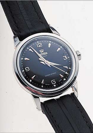 ROAMER HERRENARMBANDUHR SUPERSHOCK, SCHWEIZ UM 1962, EDELST.-STüLPGEH., SCHW. ORIG.-BLATT,17 ST., HANDAUFZUGKAL. 372, SCHR.-UNR., FLACH-SPIR., ...