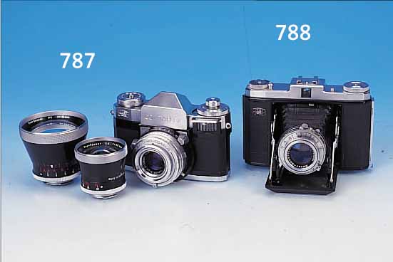 ZEISS-IKON CONTAFLEX IV, MIT ZEISS TESSAR 50MM 1:2.8, DAZU ZEISS PRO-TESSAR 115MM 1:4 IN ORIG. LEDERKöCHER UND ZEISS PRO-TESSAR 35MM1:4, DIESES ...