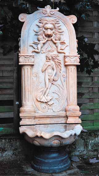 BRUNNEN, 2. HäLFTE, 20. JH., ROSAFARBENER MARMOR, 190 X 70 CM, L. BEST., SEHR DEKORATIV UND PRUNKVOLL, OHNE INSTALLA- TION, MIT ...
